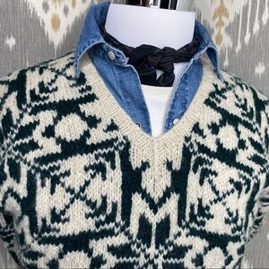 Ralph Lauren Vintage 1990 Hand-knit Polo Country Green Snowflake Sweater